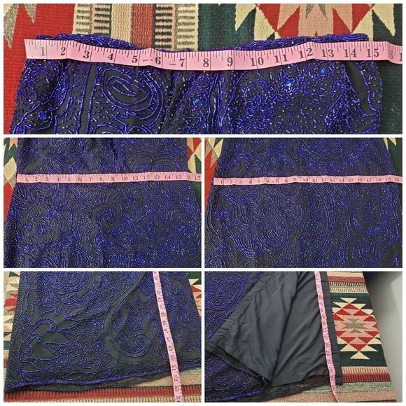 Vtg Cache 100% Silk Beaded Formal Maxi Dress Sz L Black Blue Straples Gown Prom - Picture 5 of 7